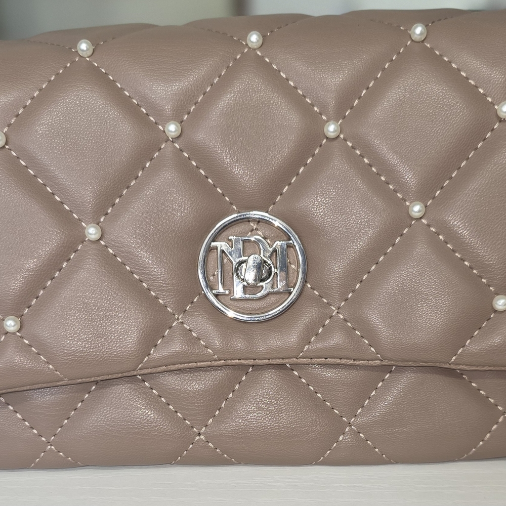 Badgley Mischka Brown Quilted Clutch with Pearl Accents - Picture 1 of 6